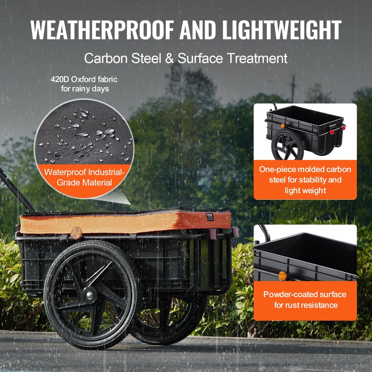 Bike Cargo Trailer, 88 lbs Load Capacity, Heavy-Duty Bicycle Wagon Cart, Foldable Compact Storage with Universal Hitch, Waterproof Cover, 16" Wheels, Safe Reflectors, Fits 24"-28" Bike Wheels