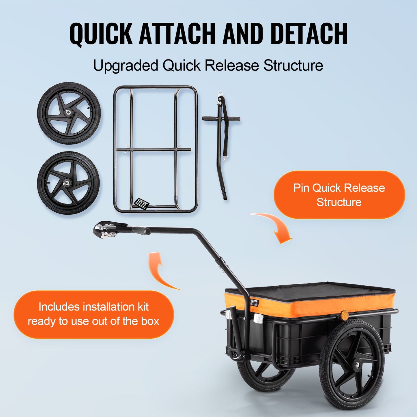 Bike Cargo Trailer, 88 lbs Load Capacity, Heavy-Duty Bicycle Wagon Cart, Foldable Compact Storage with Universal Hitch, Waterproof Cover, 16" Wheels, Safe Reflectors, Fits 24"-28" Bike Wheels