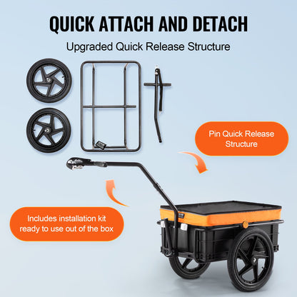 Bike Cargo Trailer, 88 lbs Load Capacity, Heavy-Duty Bicycle Wagon Cart, Foldable Compact Storage with Universal Hitch, Waterproof Cover, 16" Wheels, Safe Reflectors, Fits 24"-28" Bike Wheels
