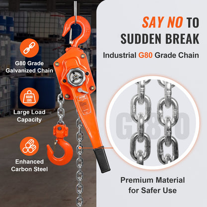 Manual Lever Chain Hoist, 3 Ton 6600 lbs Capacity 10 FT Come Along, G80 Galvanized Carbon Steel with Weston Double-Pawl Brake, Auto Chain Leading & 360° Rotation Hook, for Garage Factory Dock