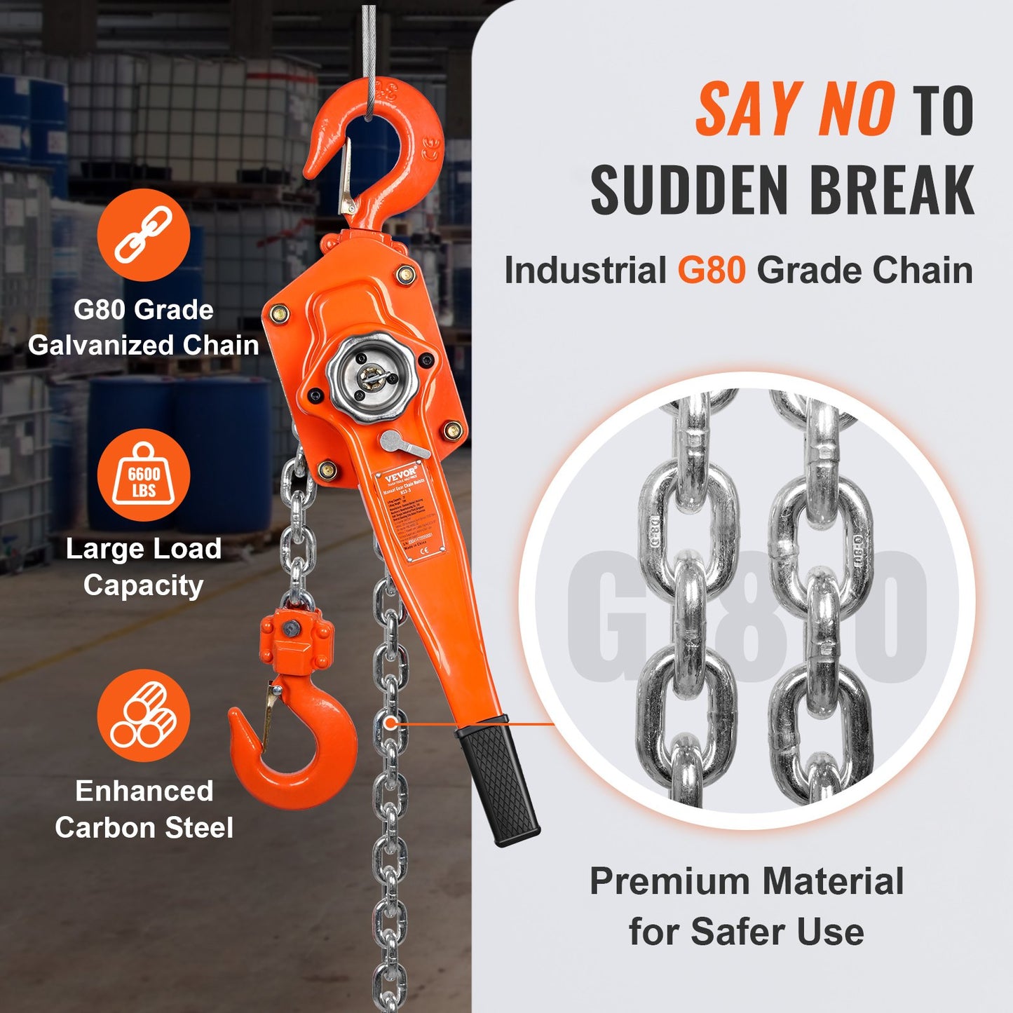 Manual Lever Chain Hoist, 3 Ton 6600 lbs Capacity 20 FT Come Along, G80 Galvanized Carbon Steel with Weston Double-Pawl Brake, Auto Chain Leading & 360° Rotation Hook, for Garage Factory Dock