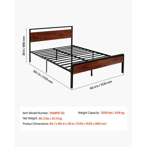 Metallbettrahmen mit Queensize-Bett, Kopf- und Fußteil, 35 cm | EU