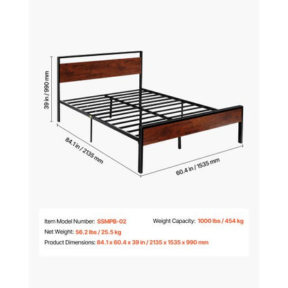 Metallbettrahmen mit Queensize-Bett, Kopf- und Fußteil, 35 cm | EU