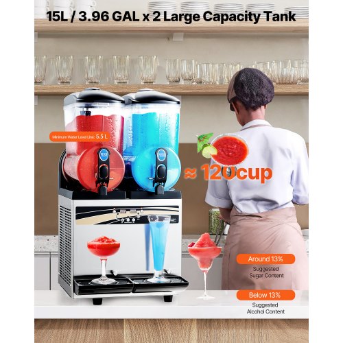 Kommerzielle Slush-Maschine 15Lx2 Tank Margarita Smoothie Frozen Drink Machine | EU