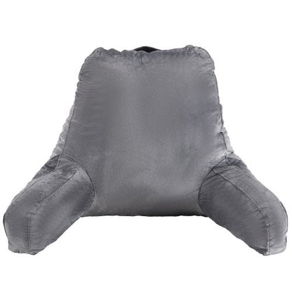 Reading Pillow, Large Size Bed Pillow with Shredded Memory Foam, Back Pillow with 3 Pockets and Washable Short Velvet Cloth, Top with Handle, for Watching TV, Reading, Gaming, Resting, Grey
