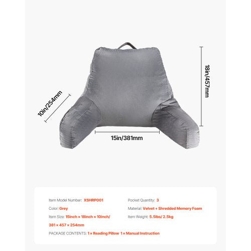 Lesekissen, Standardgröße, Bettkissen mit zerkleinertem Memory-Schaum, waschbar