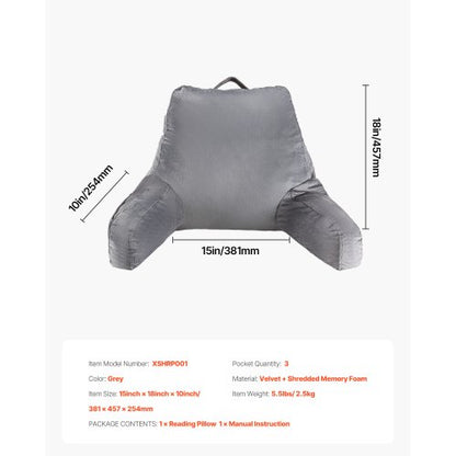 Lesekissen, Standardgröße, Bettkissen mit zerkleinertem Memory-Schaum, waschbar