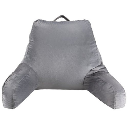Reading Pillow, Standard Size Bed Pillow with Shredded Memory Foam, Back Pillow with 3 Pockets and Washable Short Velvet Cloth, Top with Handle, for Watching TV, Reading, Gaming, Resting, Grey