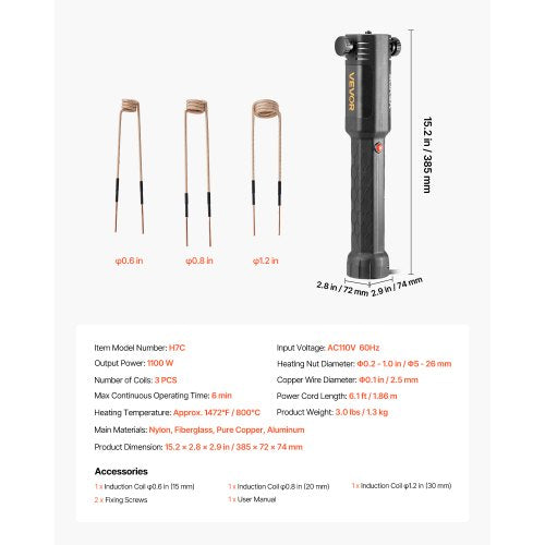 Induktionsvärmare Bultborttagning, 1100W 230V Magnetisk Induktionsvärmare Kit, Handhållet Mutterbrytare, Mini Värmemaskin för att Borttagning av Rostiga Skruvar, reparationsverktyg för Bilgarage med 3 Spolar |  EU