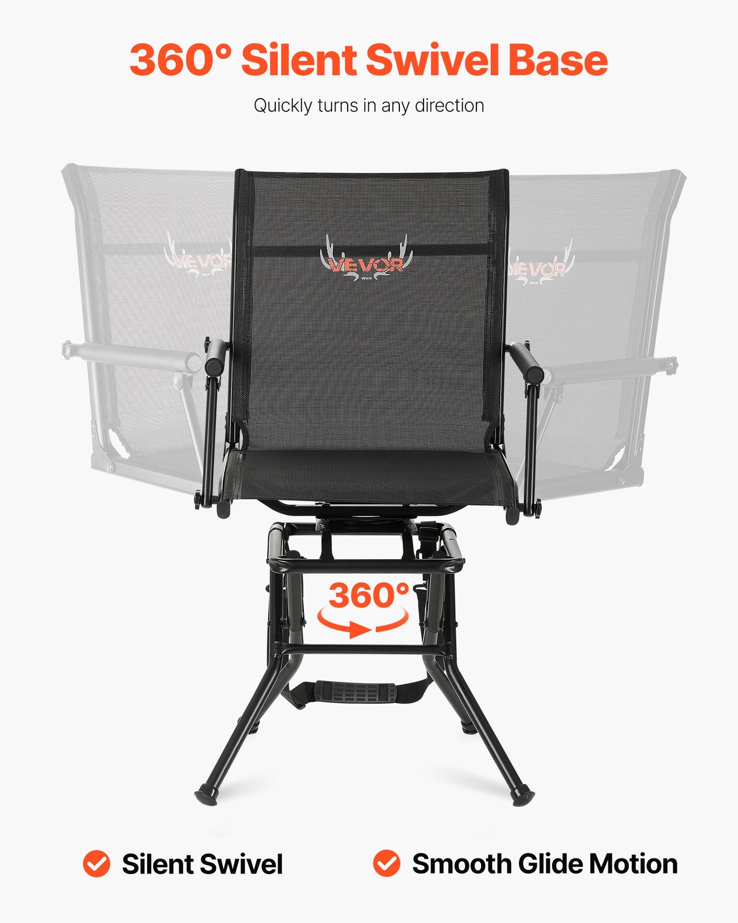 Hunting Chair, 360° Silent Swivel, Foldable Lightweight Portable Blind Chair, Heavy-Duty Steel Frame Ground Stool Seat, with Armrest, Adjustable Carry Strap, 300 Lbs Capacity for Fishing Camping
