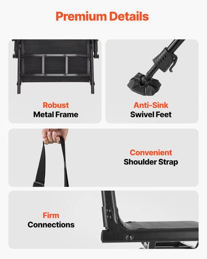 Hunting Chair, 360° Silent Swivel, Foldable Portable Blind Chair, Heavy-Duty Steel Frame Ground Stool Seat,with Armrests, Anti-Sink Feet, Height Adjustable, 350 Lbs Capacity for Fishing Camping