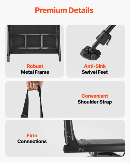Hunting Chair, 360° Silent Swivel, Foldable Portable Blind Chair, Heavy-Duty Steel Frame Ground Stool Seat with Anti-Sink Swivel Feet, Height Adjustable, 350 Lbs Capacity for Fishing Camping