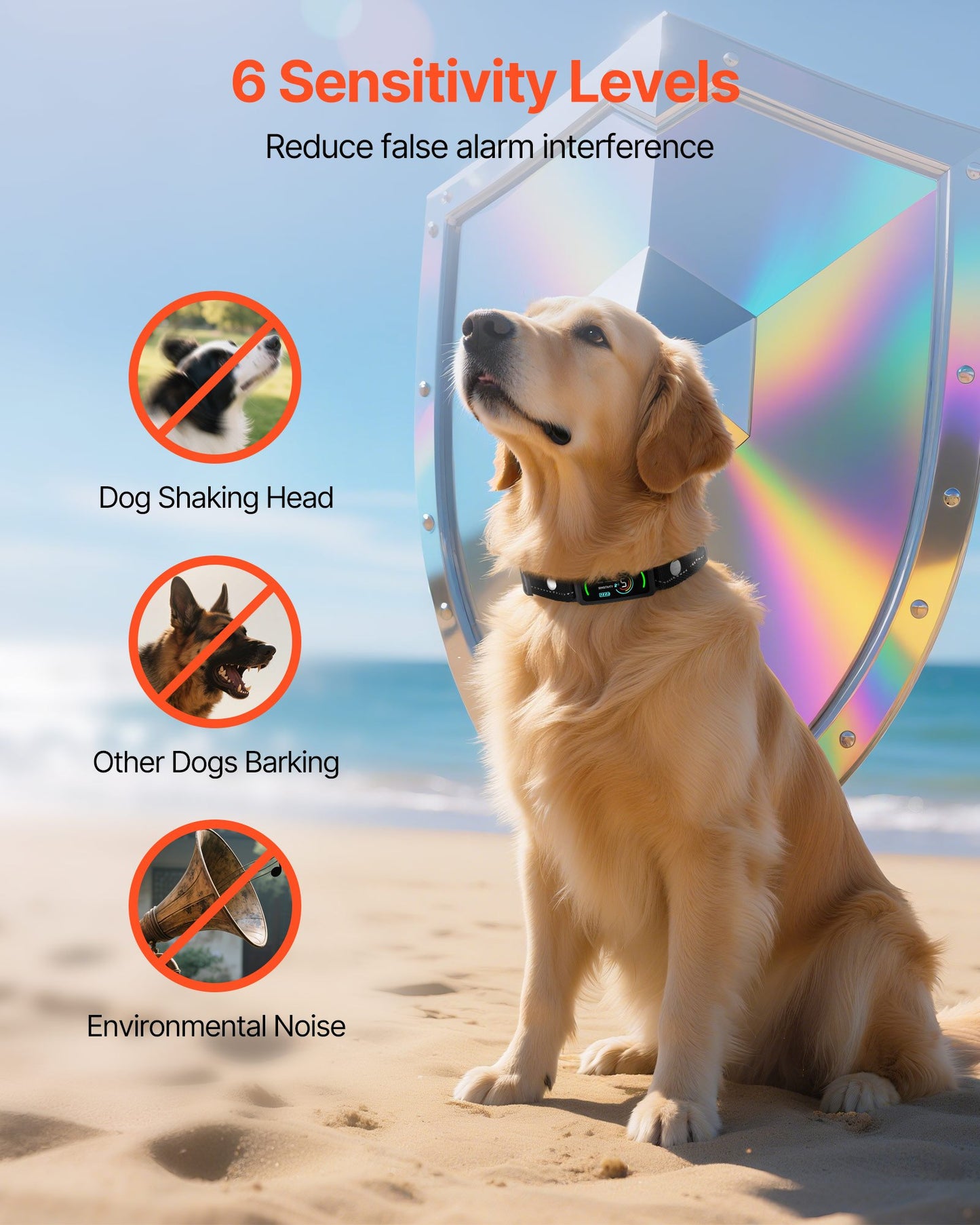 Dog Bark Collar, Smart Bark Collar for Large Medium Small Dogs, IP67 Waterproof Rechargeable Anti-Bark Collars for Dogs, Dog Anti-Barking Device, 6 Adjustable Sensitivity Beep Vibration (Black)