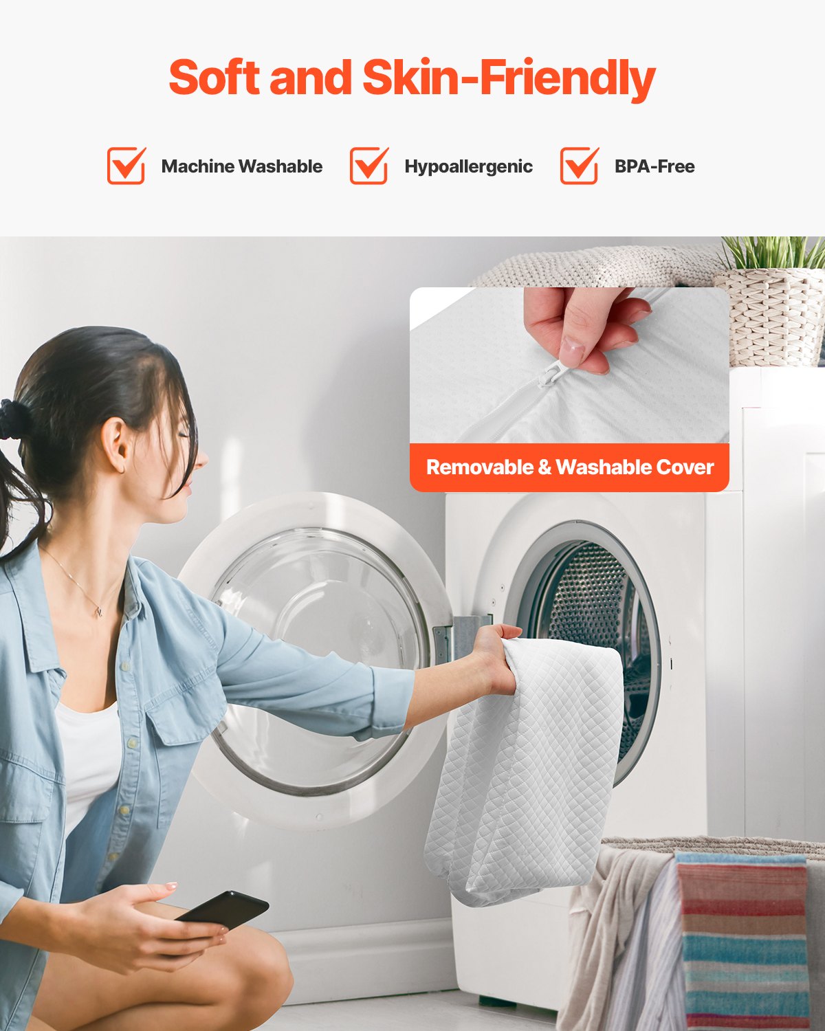 Toddlers Bed Bumper, 56-inch Non-Slip Bed Rail Bumper, High-Rebound Foam Bedrail Guard for Toddlers with Machine-Washable Cover for Twin, Full, Queen & King Beds, Lightweight and Travel-Friendly