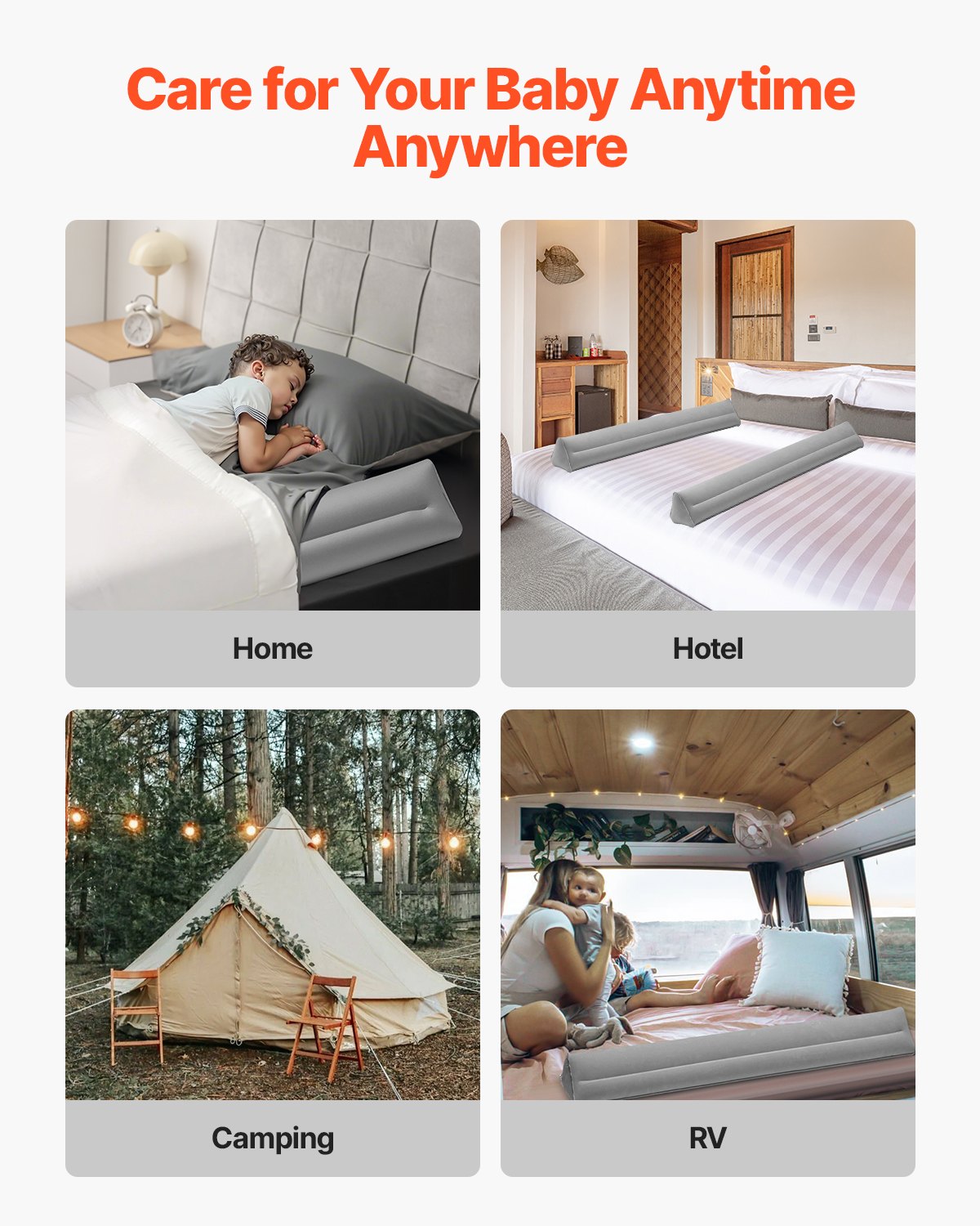 Sängstötfångare för småbarn 47,4-tums uppblåsbar sängskyddsräcke med handpump