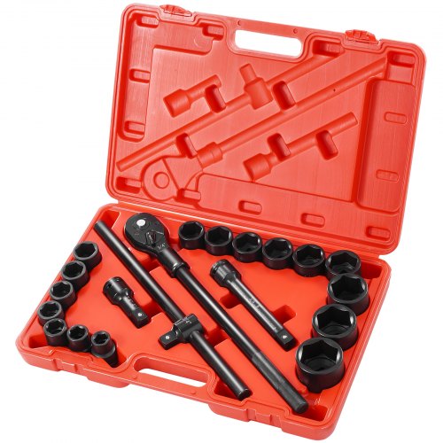 3/4 in Drive Impact Socket Set, 21 Pieces SAE 3/4 in to 2 in, 6 Point Cr-V Alloy Steel for Auto Repair, Easy-to-Read Size Markings, Includes Extension Bars, Ratchet Handle and Storage Case
