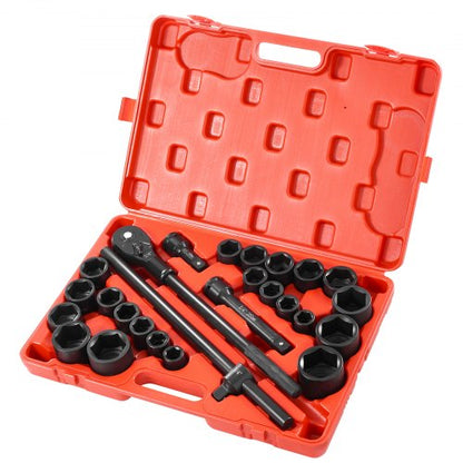 3/4 in Drive Impact Socket Set, 27 Pieces SAE 7/8 in to 2 in and Metric 22 mm to 50 mm, 6 Point Cr-V Alloy Steel for Auto Repair, Includes Extension Bars, Ratchet Handle and Storage Case