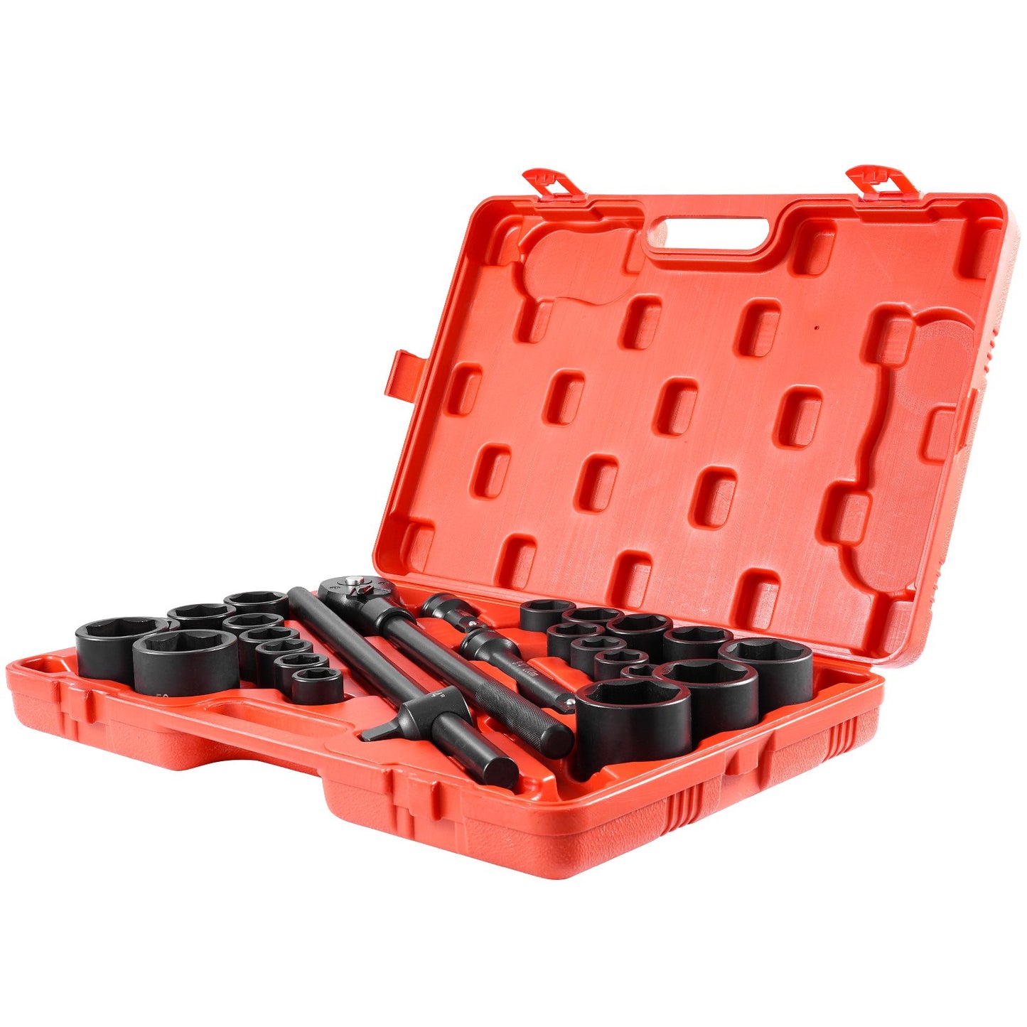 3/4 in Drive Impact Socket Set, 27 Pieces SAE 7/8 in to 2 in and Metric 22 mm to 50 mm, 6 Point Cr-V Alloy Steel for Auto Repair, Includes Extension Bars, Ratchet Handle and Storage Case