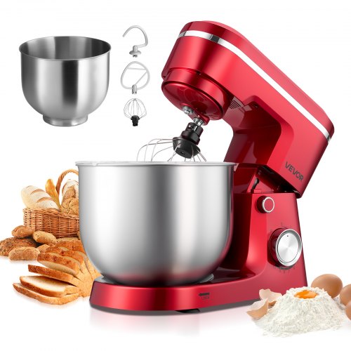 Stand Mixer, 4.4 QT+6 QT Electric Kitchen Mixer, 300W Dough-Mixer, 10 Speeds Tilt-head Food-Mixer with Stainless Steel Bowls, Dough Hook, Whisk, Beater, for Baking, Mixing, Whipping & Kneading