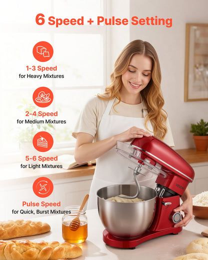 Stand Mixer, 8.2 QT Electric Kitchen Mixer, 660W Dough-Mixer, 6 + Pulse Speeds Tilt-head Food-Mixer with Stainless Steel Bowl, Dough Hook, Whisk, Beater, for Baking, Mixing, Whipping & Kneading