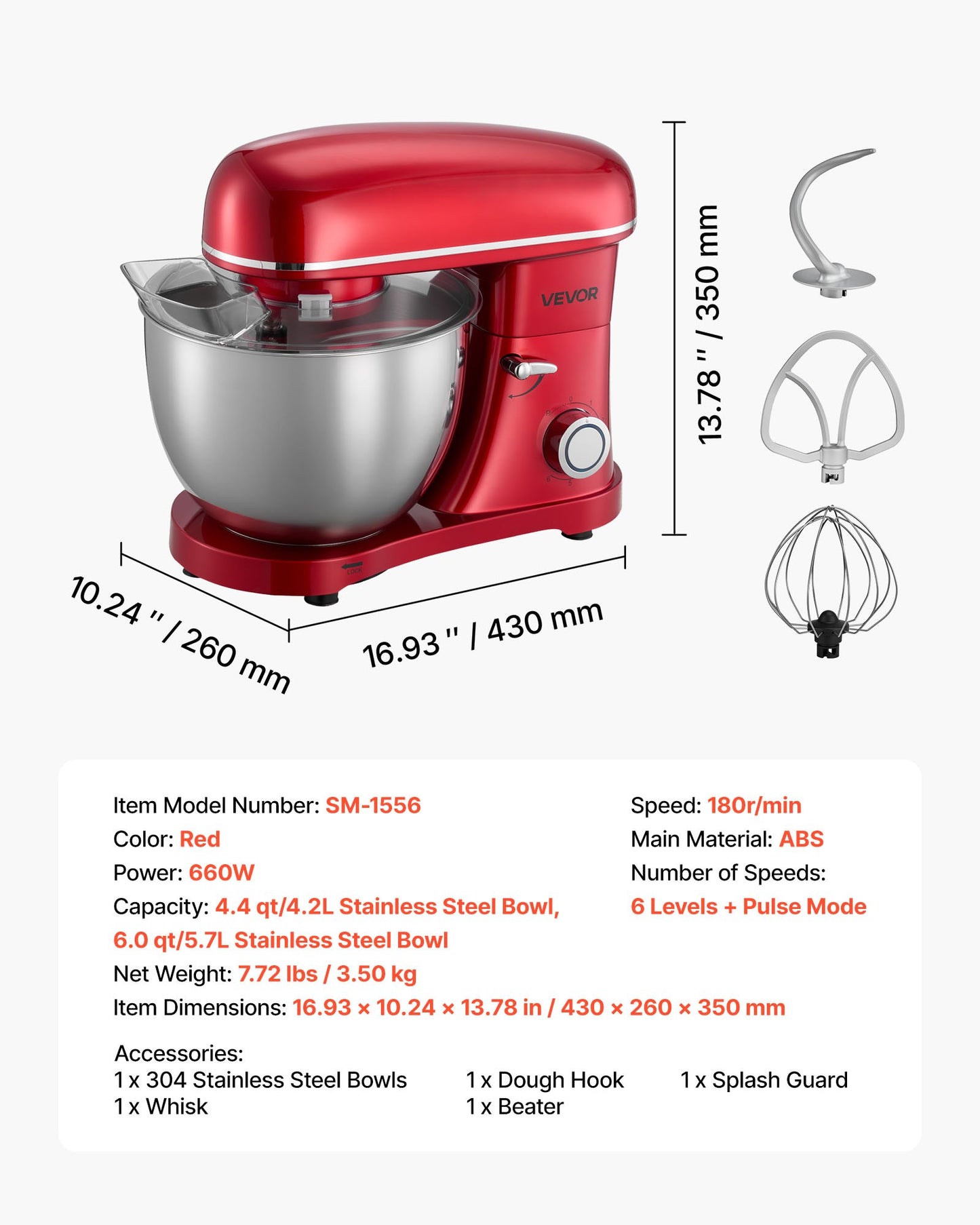 Stand Mixer, 8.2 QT Electric Kitchen Mixer, 660W Dough-Mixer, 6 + Pulse Speeds Tilt-head Food-Mixer with Stainless Steel Bowl, Dough Hook, Whisk, Beater, for Baking, Mixing, Whipping & Kneading