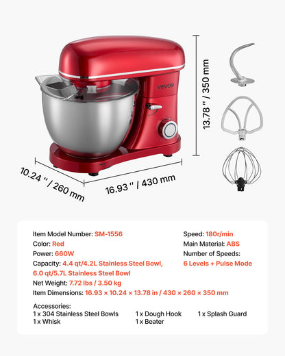 Stand Mixer, 8.2 QT Electric Kitchen Mixer, 660W Dough-Mixer, 6 + Pulse Speeds Tilt-head Food-Mixer with Stainless Steel Bowl, Dough Hook, Whisk, Beater, for Baking, Mixing, Whipping & Kneading