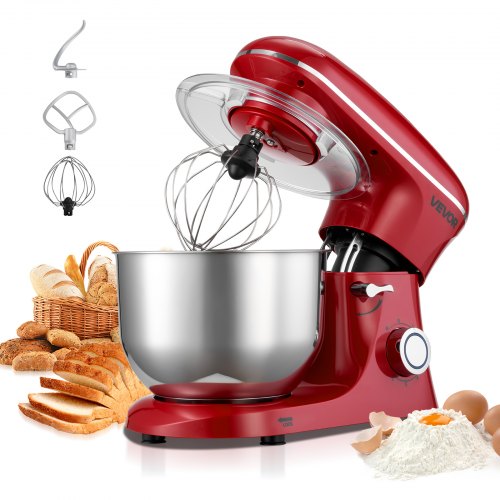 Stand Mixer, 6 QT Electric Kitchen Mixer, 660W Dough-Mixer, 6 + Pulse Speeds Tilt-head Food-Mixer with Stainless Steel Bowl, Dough Hook, Whisk, Beater, for Baking, Mixing, Whipping & Kneading