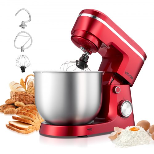 Stand Mixer, 6 QT Electric Kitchen Mixer, 300W Dough-Mixer, 10 Speeds Tilt-head Food-Mixer with Stainless Steel Bowl, Dough Hook, Whisk, Beater, for Baking, Mixing, Whipping & Kneading, Red