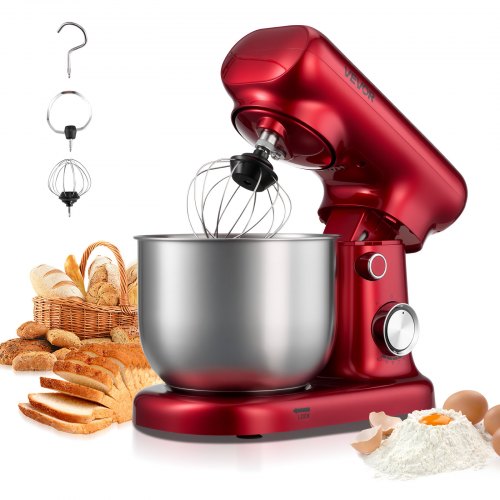 Stand Mixer, 3 QT Electric Kitchen Mixer, 300W Dough-Mixer, 10 Speeds Tilt-head Food-Mixer with Stainless Steel Bowl, Dough Hook, Whisk, Beater, for Baking, Mixing, Whipping & Kneading, Red