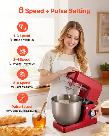 Stand Mixer, 10.3 QT Electric Kitchen Mixer, 660W Dough-Mixer, 6 + Pulse Speeds Tilt-head Food-Mixer with Stainless Steel Bowl, Dough Hook, Whisk, Beater, for Baking, Mixing, Whipping & Kneading
