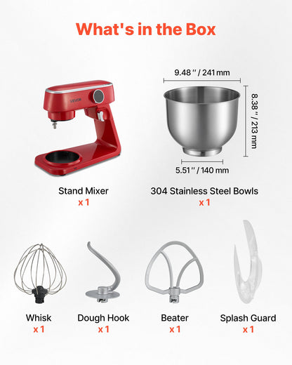 Stand Mixer, 7.8 QT Electric Kitchen Mixer, 800W Dough-Mixer, 10 Speeds Tilt-head Food-Mixer with Stainless Steel Bowl, Dough Hook, Whisk, Beater, for Baking, Mixing, Whipping & Kneading, Red