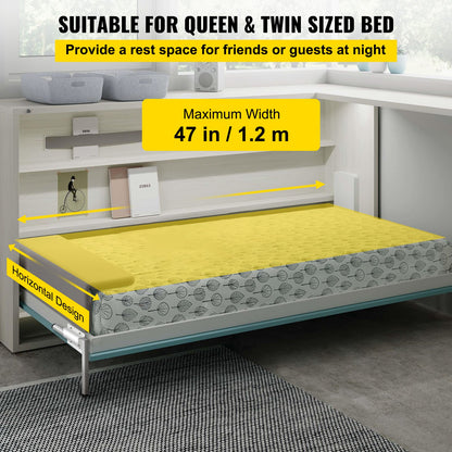 Murphy Montering Väggfjädrar Mekanism Heavy Duty Support Hardware DIY Kit för Queen Twin Size Bed (horisontell), Vit