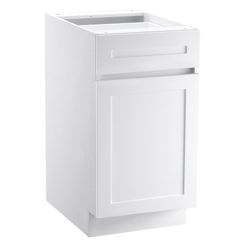 White Shaker Base Cabinet with Drawer, 18-Inch Unassembled Drawer Base Cabinet, 18" W x 24" D x 34.5" H Ready to Assemble Cabinet with Soft-Close Door and Adjustable Shelf, for Home Office