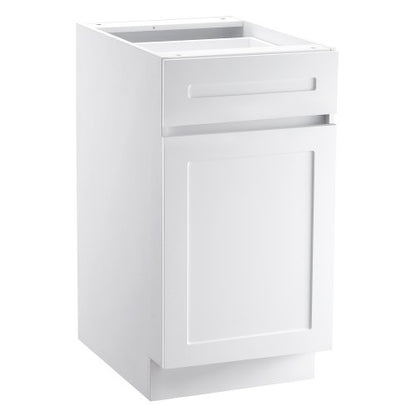 White Shaker Base Cabinet with Drawer, 18-Inch Unassembled Drawer Base Cabinet, 18" W x 24" D x 34.5" H Ready to Assemble Cabinet with Soft-Close Door and Adjustable Shelf, for Home Office
