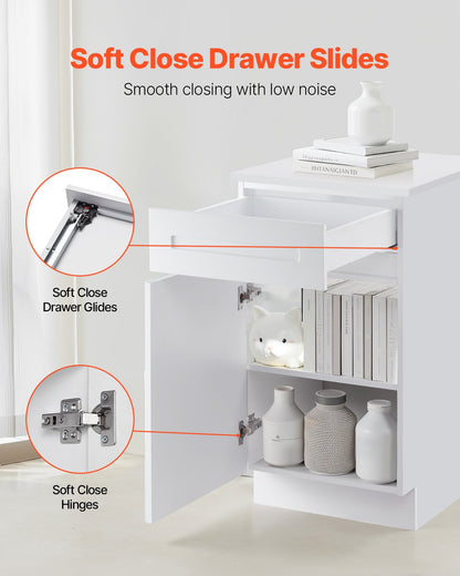 White Shaker Base Cabinet with Drawer, 18-Inch Unassembled Drawer Base Cabinet, 18" W x 24" D x 34.5" H Ready to Assemble Cabinet with Soft-Close Door and Adjustable Shelf, for Home Office