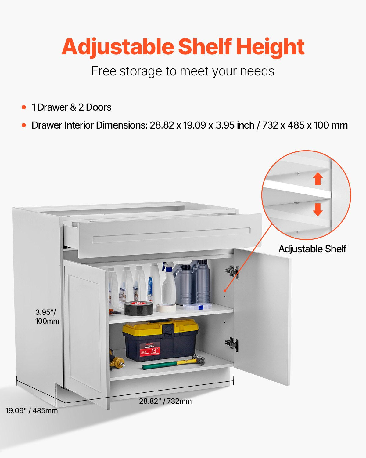 White Shaker Base Cabinet with Drawer, 30-Inch Unassembled Drawer Base Cabinet, 30" W x 24" D x 34.5" H Ready to Assemble Cabinet with Soft-Close Doors and Adjustable Shelf, for Home Office