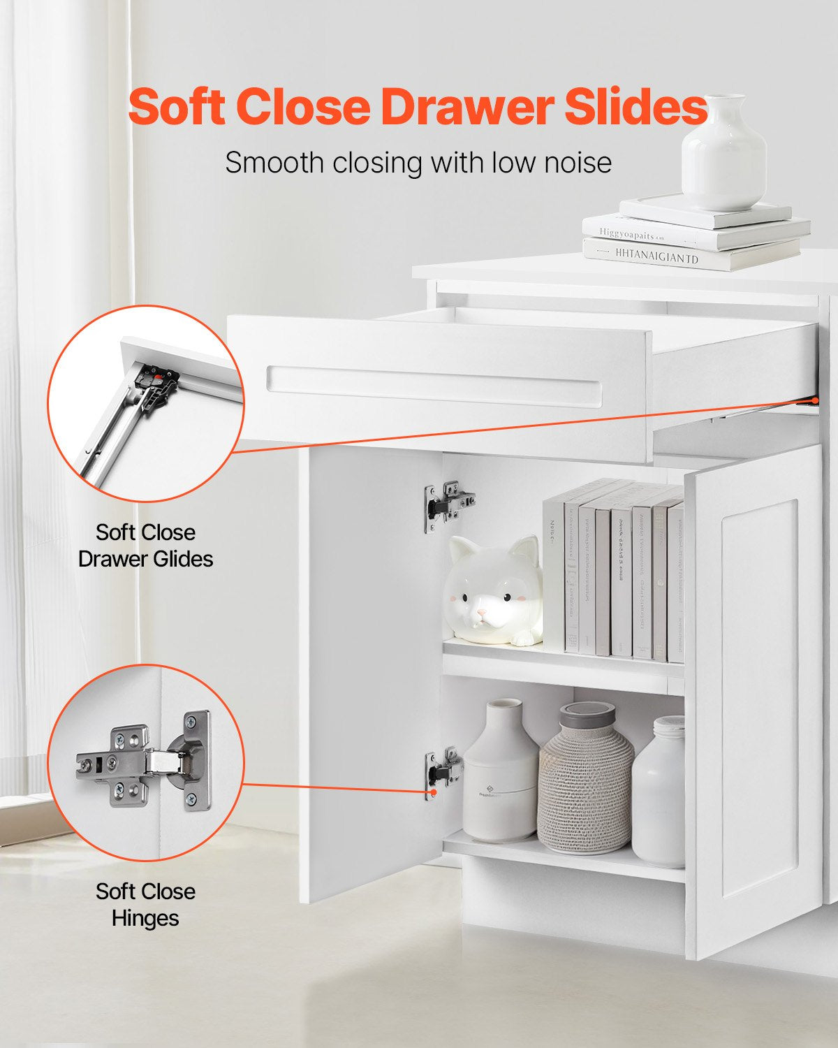 White Shaker Base Cabinet with Drawer, 24-Inch Unassembled Drawer Base Cabinet, 24" W x 24" D x 34.5" H Ready to Assemble Cabinet with Soft-Close Doors and Adjustable Shelf, for Home Office