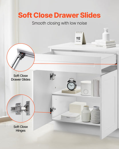 White Shaker Base Cabinet with Drawer, 36-Inch Unassembled Drawer Base Cabinet, 36" W x 24" D x 34.5" H Ready to Assemble Cabinet with Soft-Close Doors and Adjustable Shelf, for Home Office