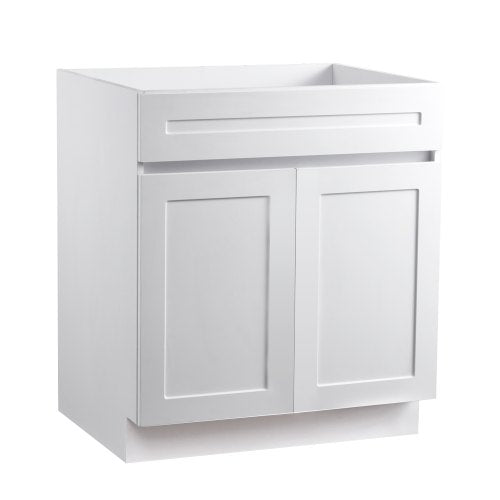 White Shaker Base Cabinet, 30-Inch Unassembled Sink Base Cabinet, 30" W x 24" D x 34.5" H Ready to Assemble Cabinet with Soft-Close Doors and Adjustable Shelf, for Home Office