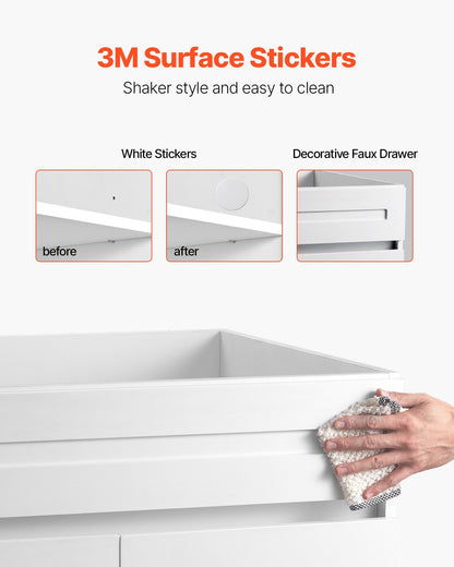 White Shaker Base Cabinet, 30-Inch Unassembled Sink Base Cabinet, 30" W x 24" D x 34.5" H Ready to Assemble Cabinet with Soft-Close Doors and Adjustable Shelf, for Home Office