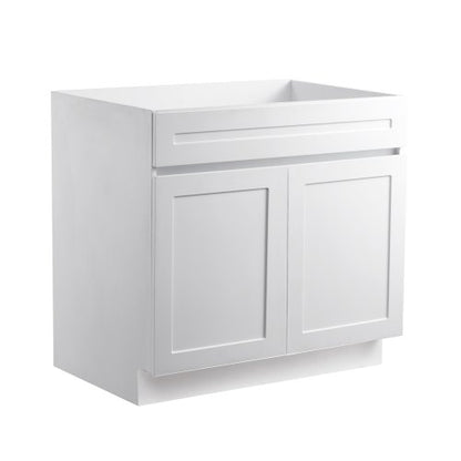 White Shaker Base Cabinet, 36-Inch Unassembled Sink Base Cabinet, 36" W x 24" D x 34.5" H Ready to Assemble Cabinet with Soft-Close Doors and Adjustable Shelf, for Home Office