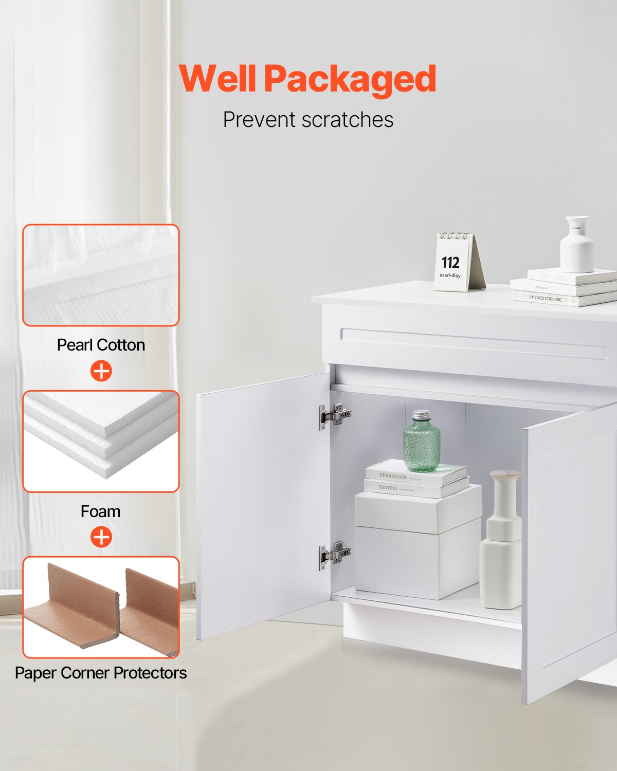 White Shaker Base Cabinet, 36-Inch Unassembled Sink Base Cabinet, 36" W x 24" D x 34.5" H Ready to Assemble Cabinet with Soft-Close Doors and Adjustable Shelf, for Home Office