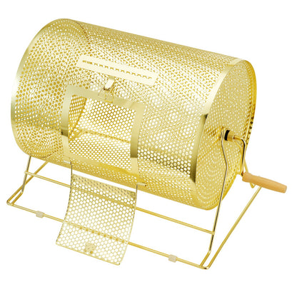 Lotterietrommel, 16,1 x Ø12 Zoll messingbeschichteter Lotterieschein-Drehkäfig, fasst 5.000 Lose oder 200 Tischtennisbälle, Lotterie-Drehkäfig aus Metall mit hölzernem Drehgriff, für Bingo-Rollenteil