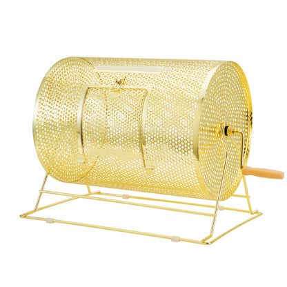 Lotterietrommel, 16,1 x Ø12 Zoll messingbeschichteter Lotterieschein-Drehkäfig, fasst 5.000 Lose oder 200 Tischtennisbälle, Lotterie-Drehkäfig aus Metall mit hölzernem Drehgriff, für Bingo-Rollenteil