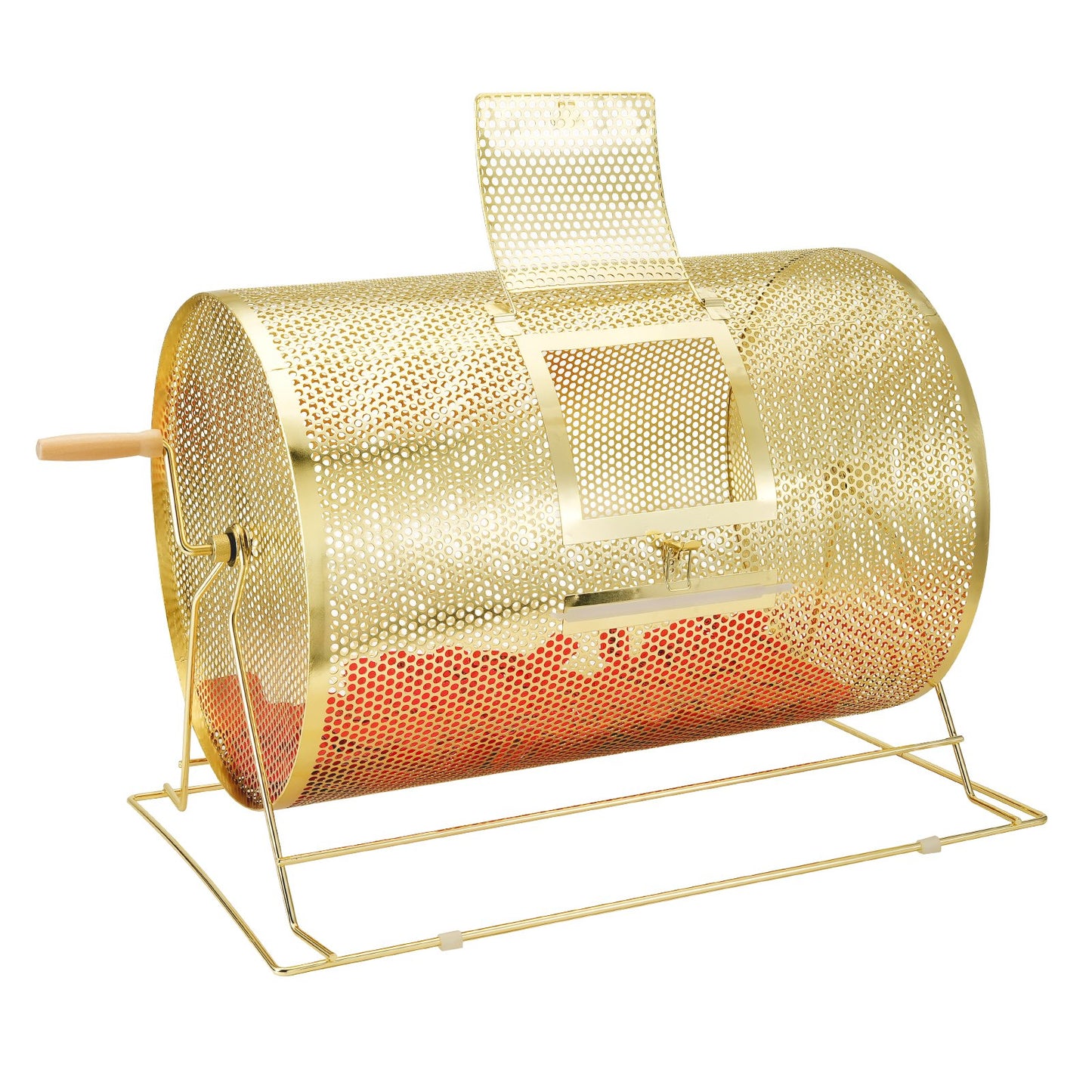 Lotterietrommel, 14,8 x Ø 21,26 Zoll, messingbeschichteter Drehkäfig für Lotterielose, fasst 10.000 Lose oder 300 Tischtennisbälle, Metall-Lotterie-Drehziehtrommel mit hölzernem Drehgriff, für Bingo-Abstimmungen