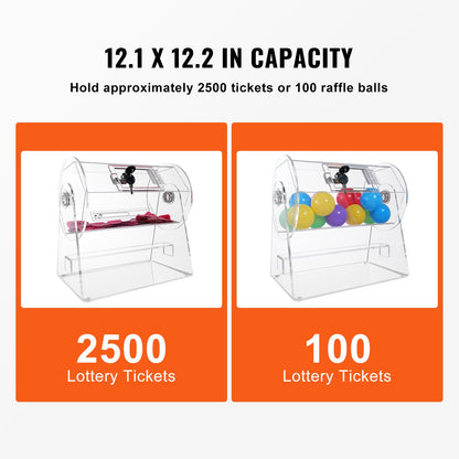 Acrylic Raffle Drum, Professional Raffle Ticket Spinning Cage with 2 Keys, Transparent Lottery Spinning Drawing, Holds 2500 Tickets or 100 Raffle Balls,Raffle Ticket Box for Lottery Games Bingo