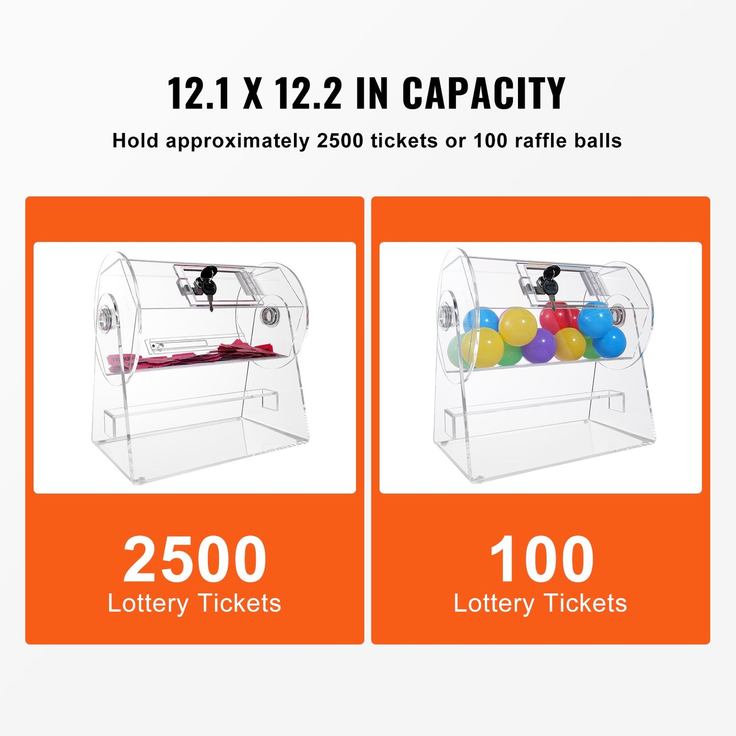 Acryl-Lottotrommel für 2500 Lose oder 100 Lottokugeln, professioneller Lottoschein-Drehkäfig mit 2 Schlüsseln, transparente Lottoziehung, Lottoscheinbox für Lottospiele Bingo