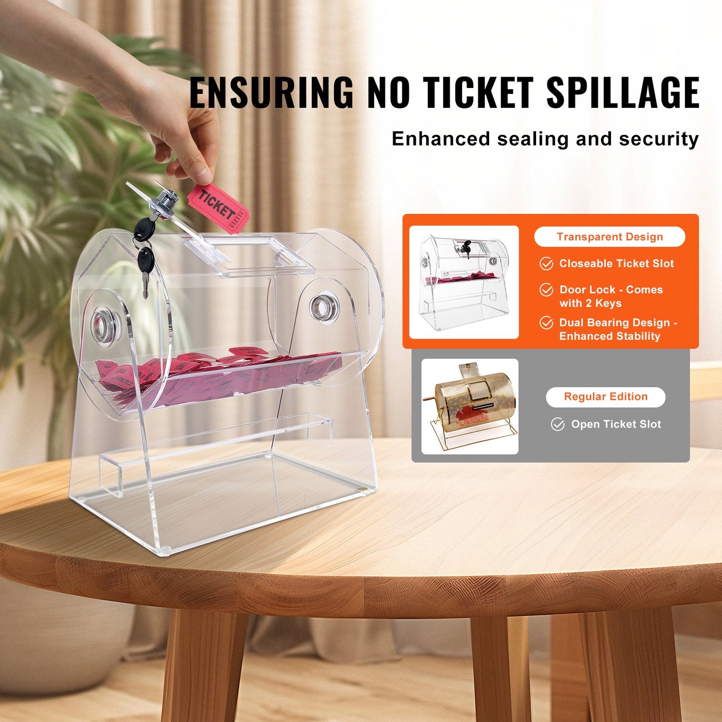 Acrylic Raffle Drum, Professional Raffle Ticket Spinning Cage with 2 Keys, Transparent Lottery Spinning Drawing, Holds 2500 Tickets or 100 Raffle Balls,Raffle Ticket Box for Lottery Games Bingo