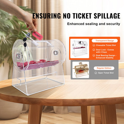 Acrylic Raffle Drum, Professional Raffle Ticket Spinning Cage with 2 Keys, Transparent Lottery Spinning Drawing, Holds 2500 Tickets or 100 Raffle Balls,Raffle Ticket Box for Lottery Games Bingo