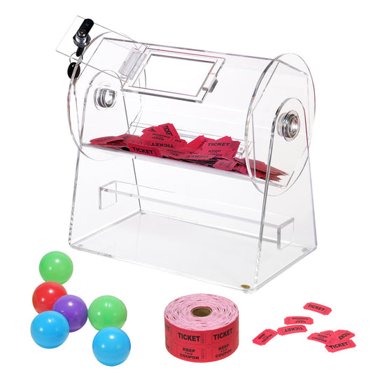 Acrylic lottery drum, holds 2500 tickets or 100 lottery balls, professional lottery ticket spinner cage with 2 keys, transparent lottery draw, lottery ticket box for lottery games Bingo